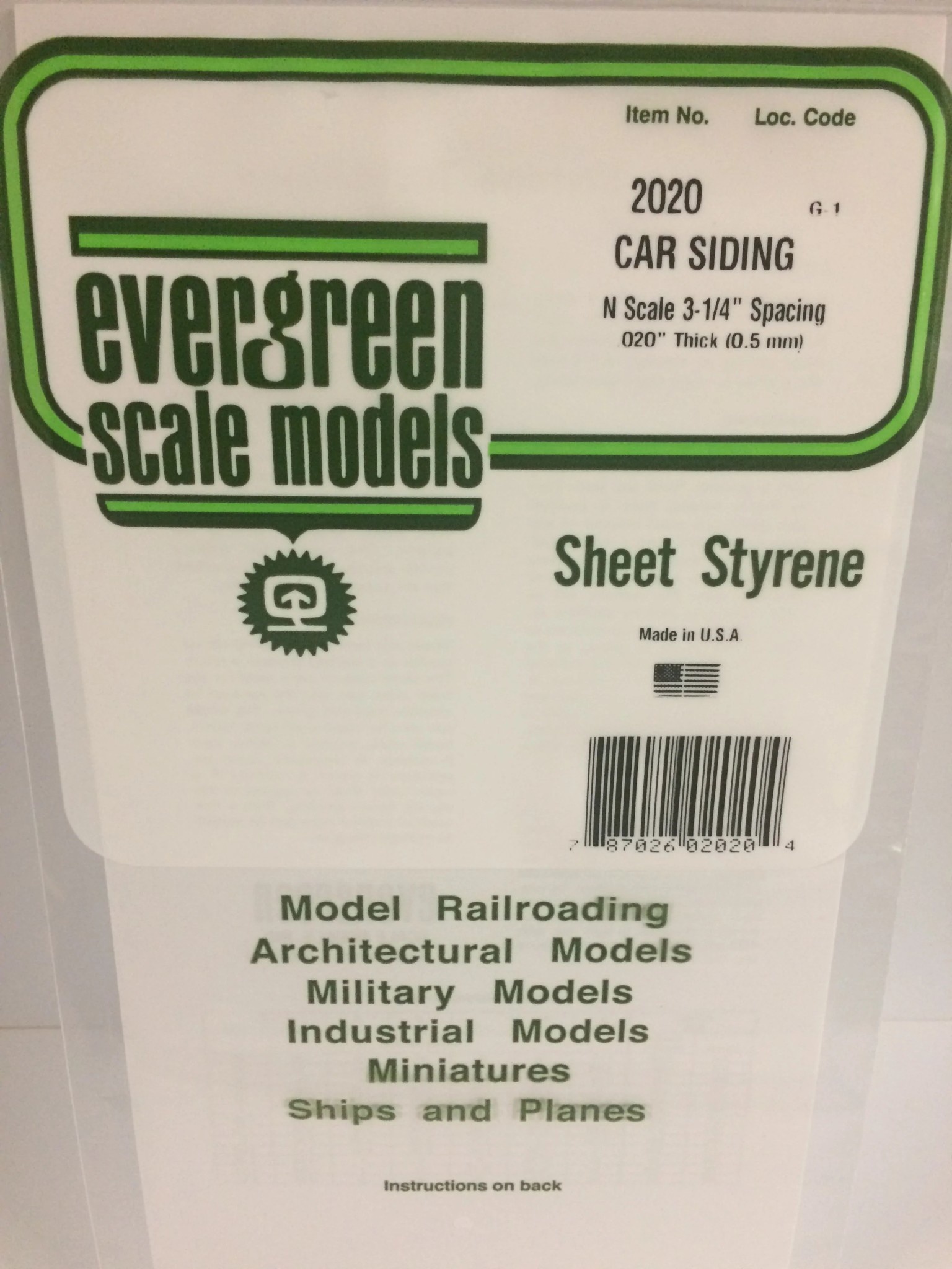 2020 Styrene Freight Car Siding - 6 x 12" Sheet; Scale 3-1/4" Spacing