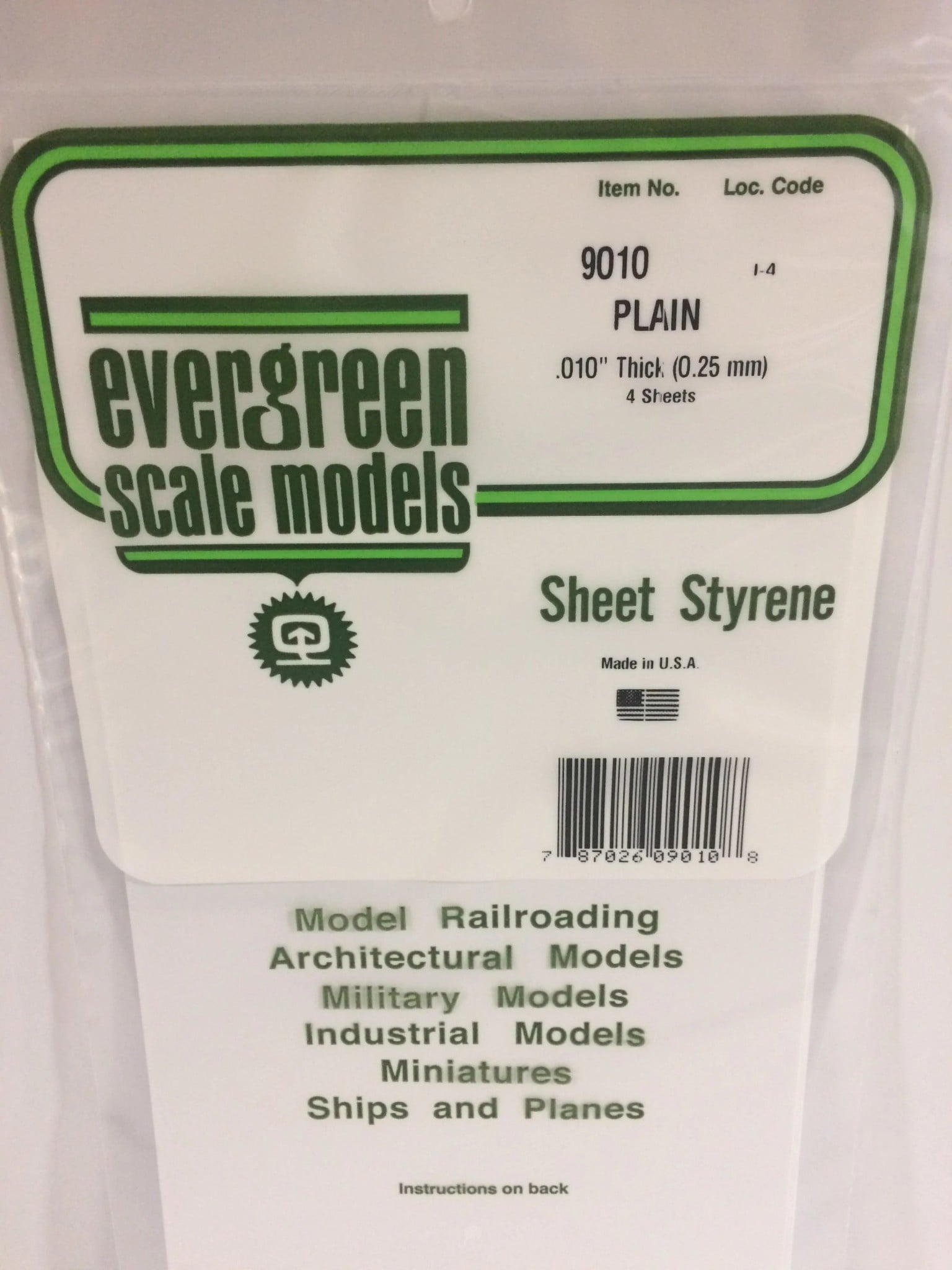 9010 Styrene Sheet Plain 6x12x.010 4/