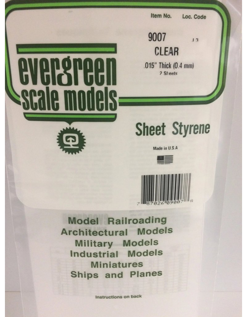 EVERGREEN EVG9007 .015 SHEET CLEAR 2PC