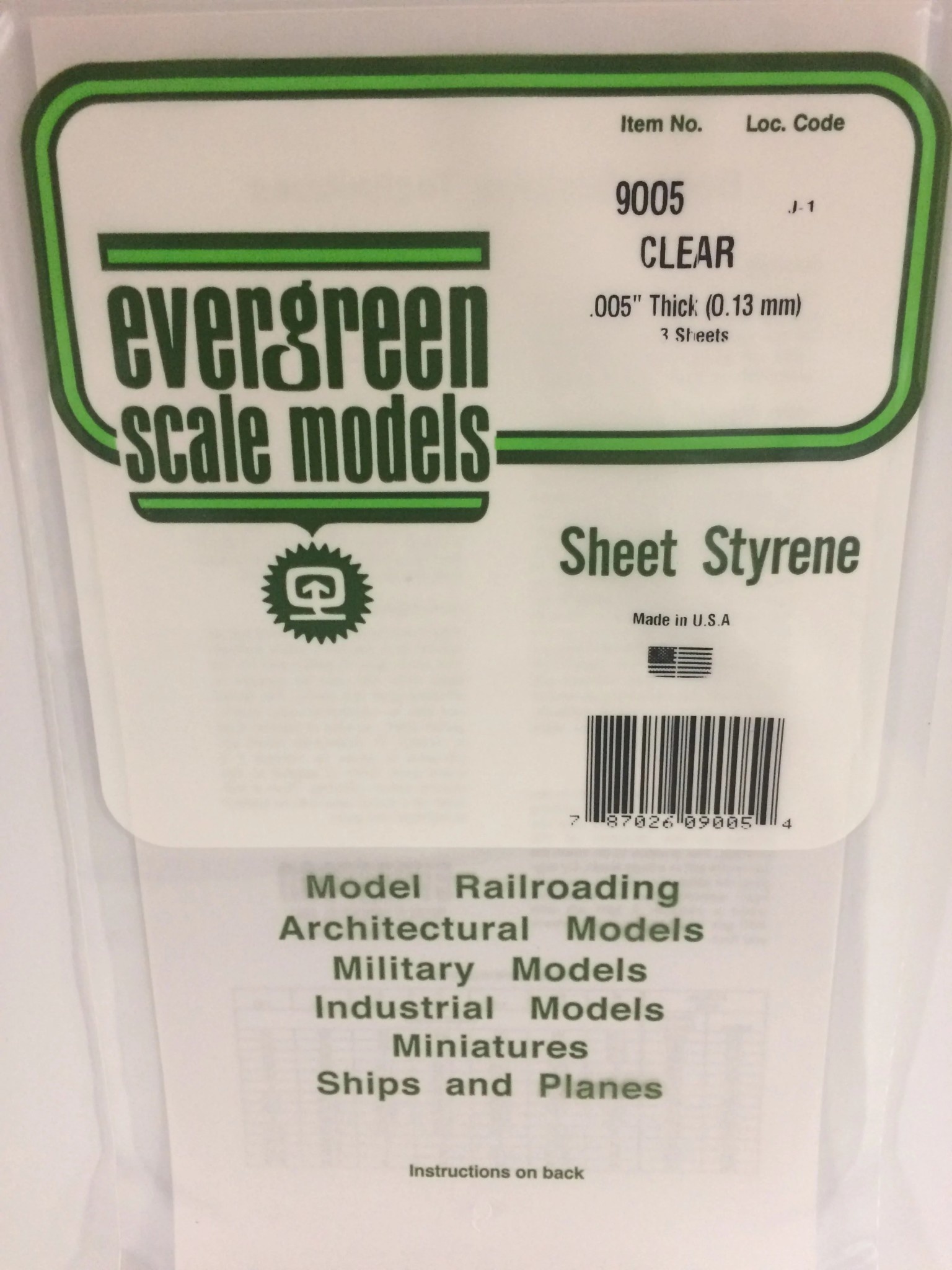 9005 Styrene Sheet Clear 6x12x.005 3/