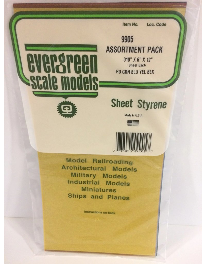 EVERGREEN EVG9905 .010X6"X12" SHEETS ASSORTED COLORS