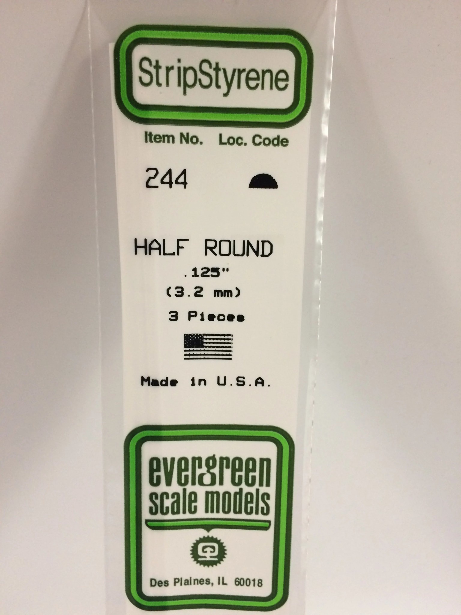 244 Styrene half rnd .125" 3/