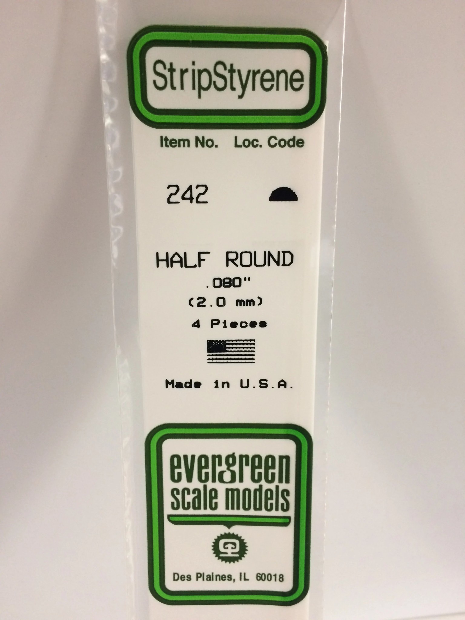 242 Styrene half rnd .080" 4/