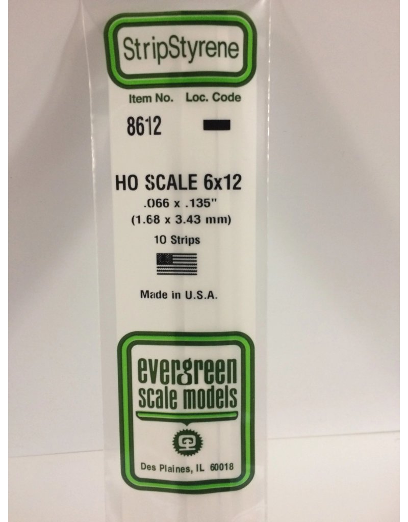 EVERGREEN EVG8612 HO SCALE 6X12 .066X.135 STRIPS 10PC