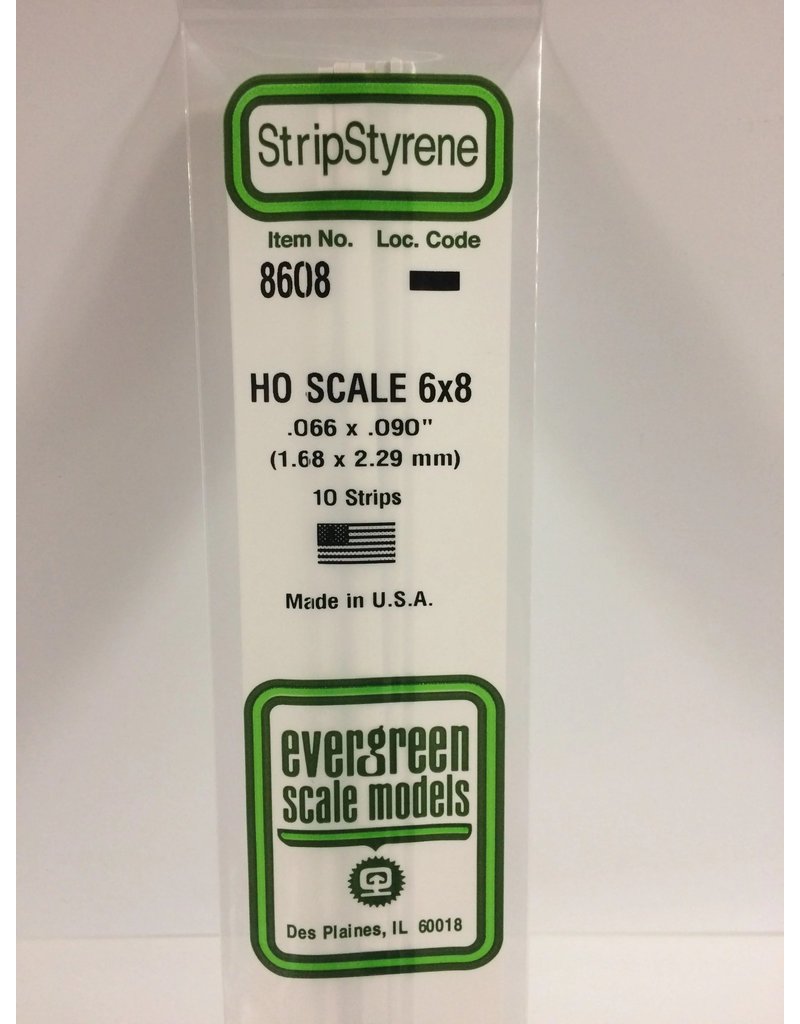 EVERGREEN EVG8608 HO SCALE 6X8 .066X.090 STRIPS 10PC