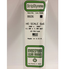 EVERGREEN EVG8606 HO SCALE 6X6 .066X.066 STRIPS 10PC