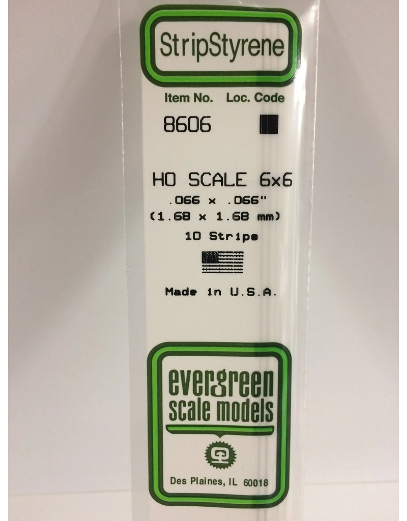 EVERGREEN EVG8606 HO SCALE 6X6 .066X.066 STRIPS 10PC