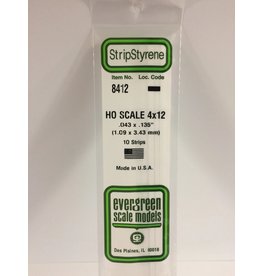 EVERGREEN EVG8412 HO SCALE 4X12 .043X.135 STRIPS 10PC