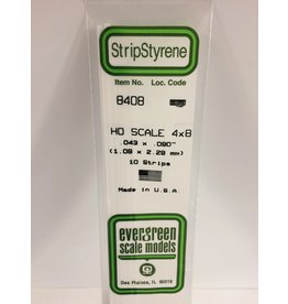 EVERGREEN EVG8408 HO SCALE 4X8 .043X.090 STRIPS 10PC