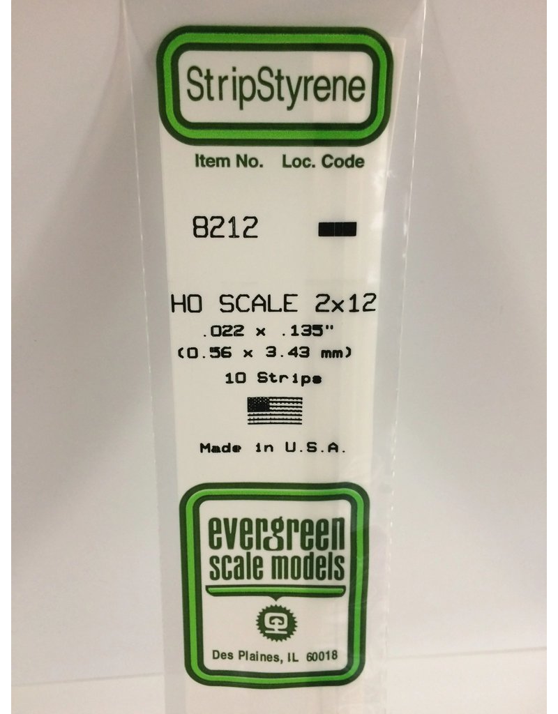 EVERGREEN EVG8212 HO SCALE 2X12 .022X.135 STRIPS 10PC