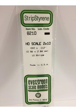 EVERGREEN EVG8210 HO SCALE 2X10 .022X.112 STRIPS 10PC