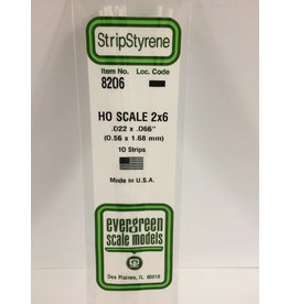 EVERGREEN EVG8206 HO SCALE 2X6 .022X.066 STRIPS 10PC
