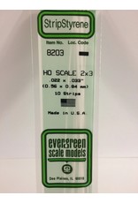 EVERGREEN EVG8203 HO SCALE 2X3 .022X.033 STRIPS 10PC