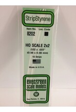 EVERGREEN EVG8202 HO SCALE 2X2 .022X.022 STRIPS 10PC