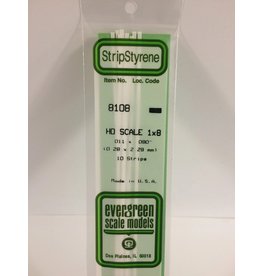 EVERGREEN EVG8108 HO SCALE 1X8 .011X.090 STRIPS  10PC