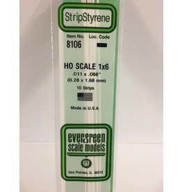 EVERGREEN EVG8106 HO SCALE 1X6 .011X.066 STRIPS 10PC