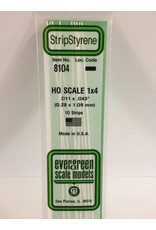 EVERGREEN EVG8104 HO SCALE 1X4 .011X.043 STRIPS 10PC