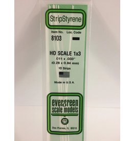 EVERGREEN EVG8103 HO SCALE 1X3 .011X.033 STRIPS 10PC