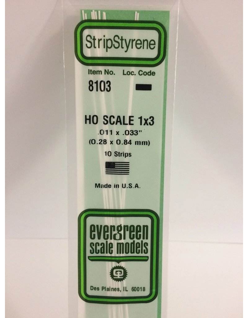 EVERGREEN EVG8103 HO SCALE 1X3 .011X.033 STRIPS 10PC