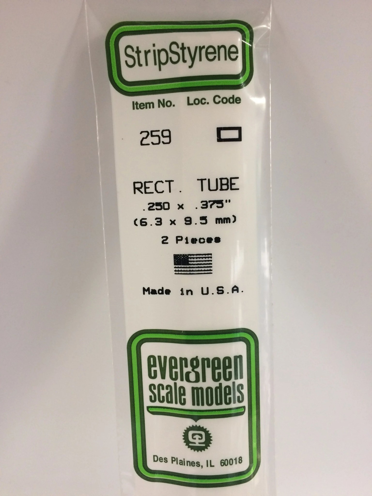 259 Styrene Rectangular Tube .250" 2/