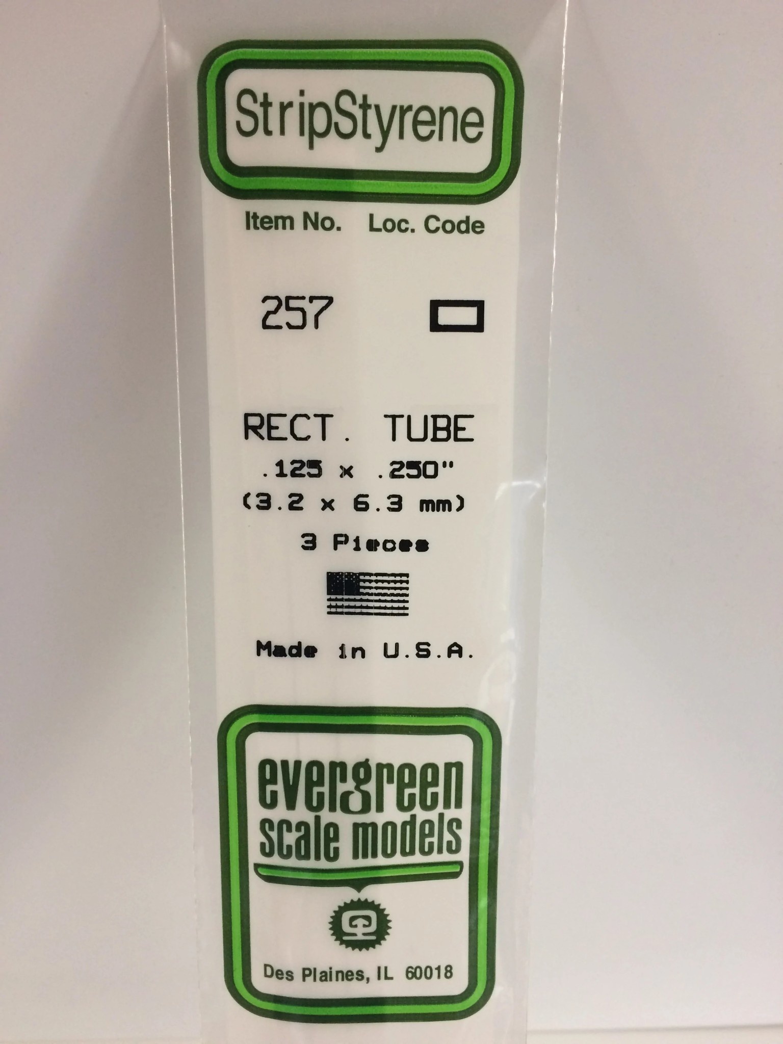 257 Styrene rct tube .125" 3/