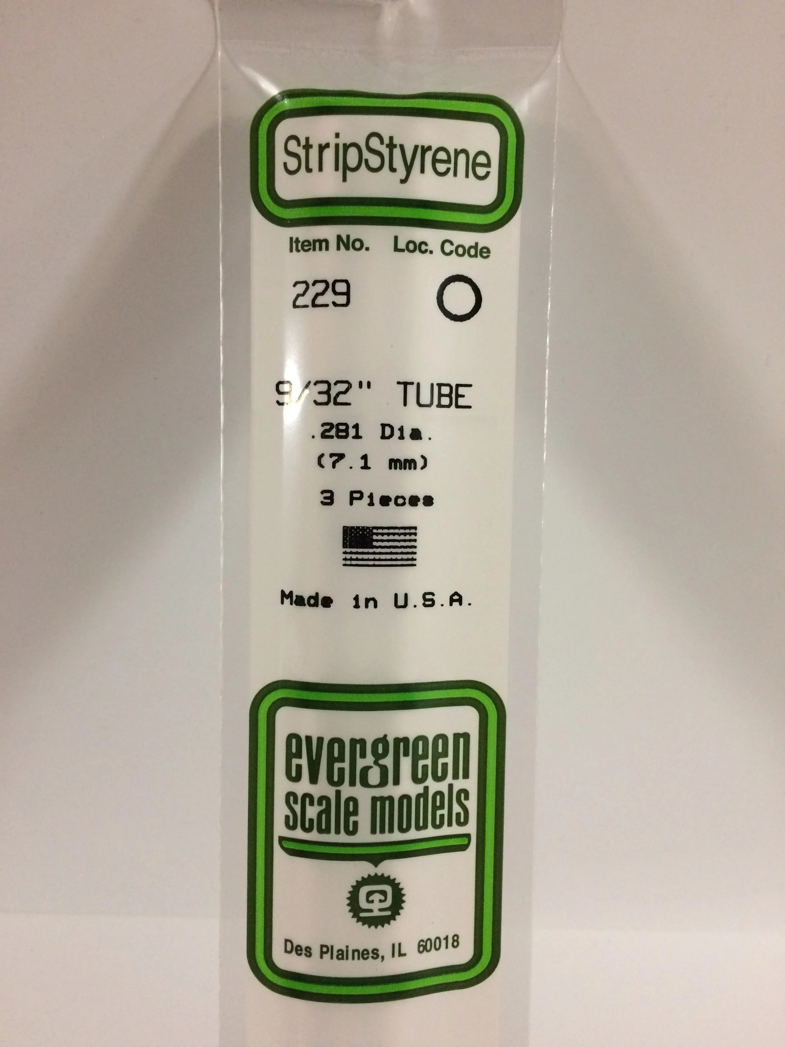229 Styrene Tube .281" Dia 3/