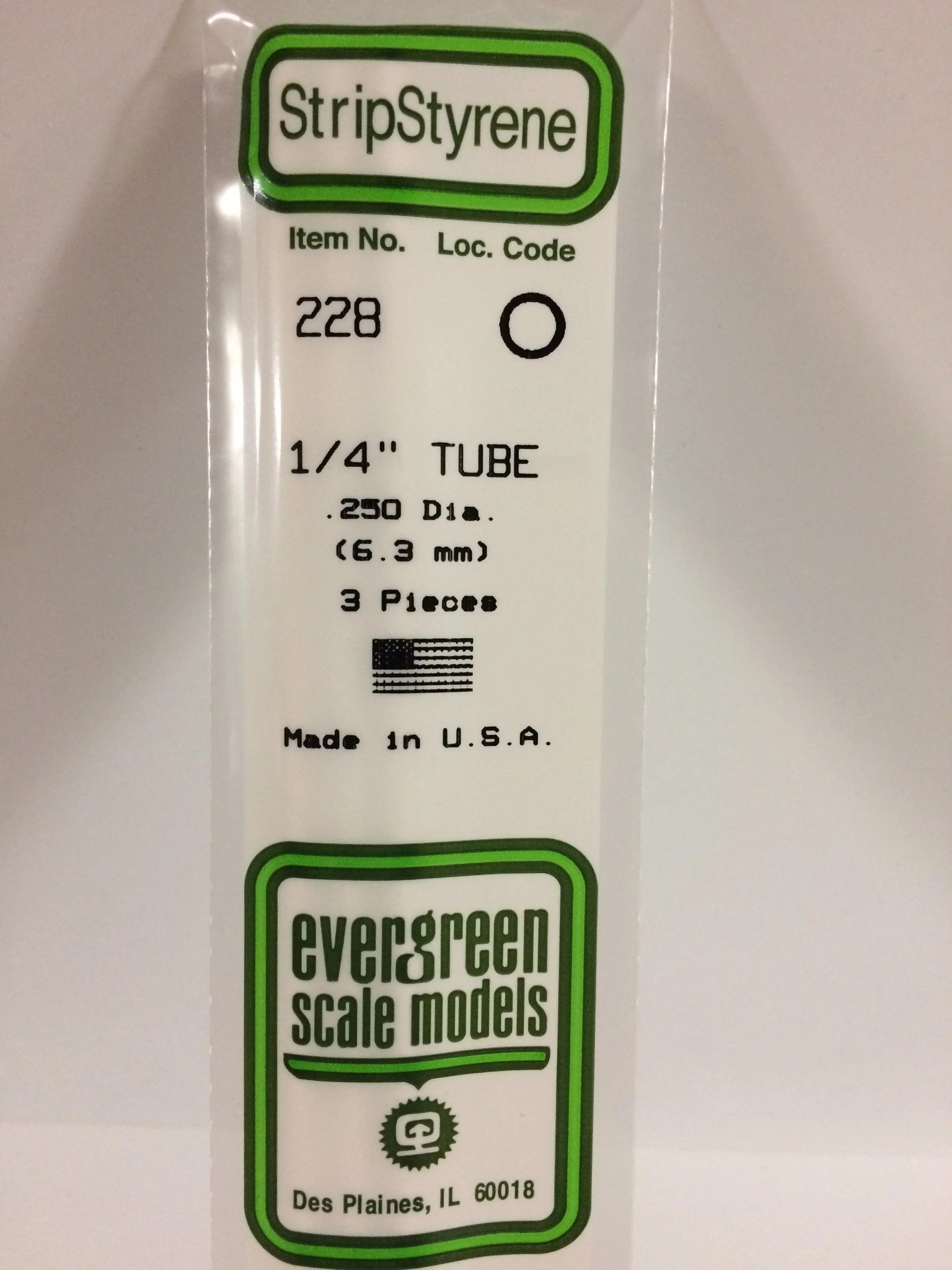 228 Styrene Tube .250" Dia 3/