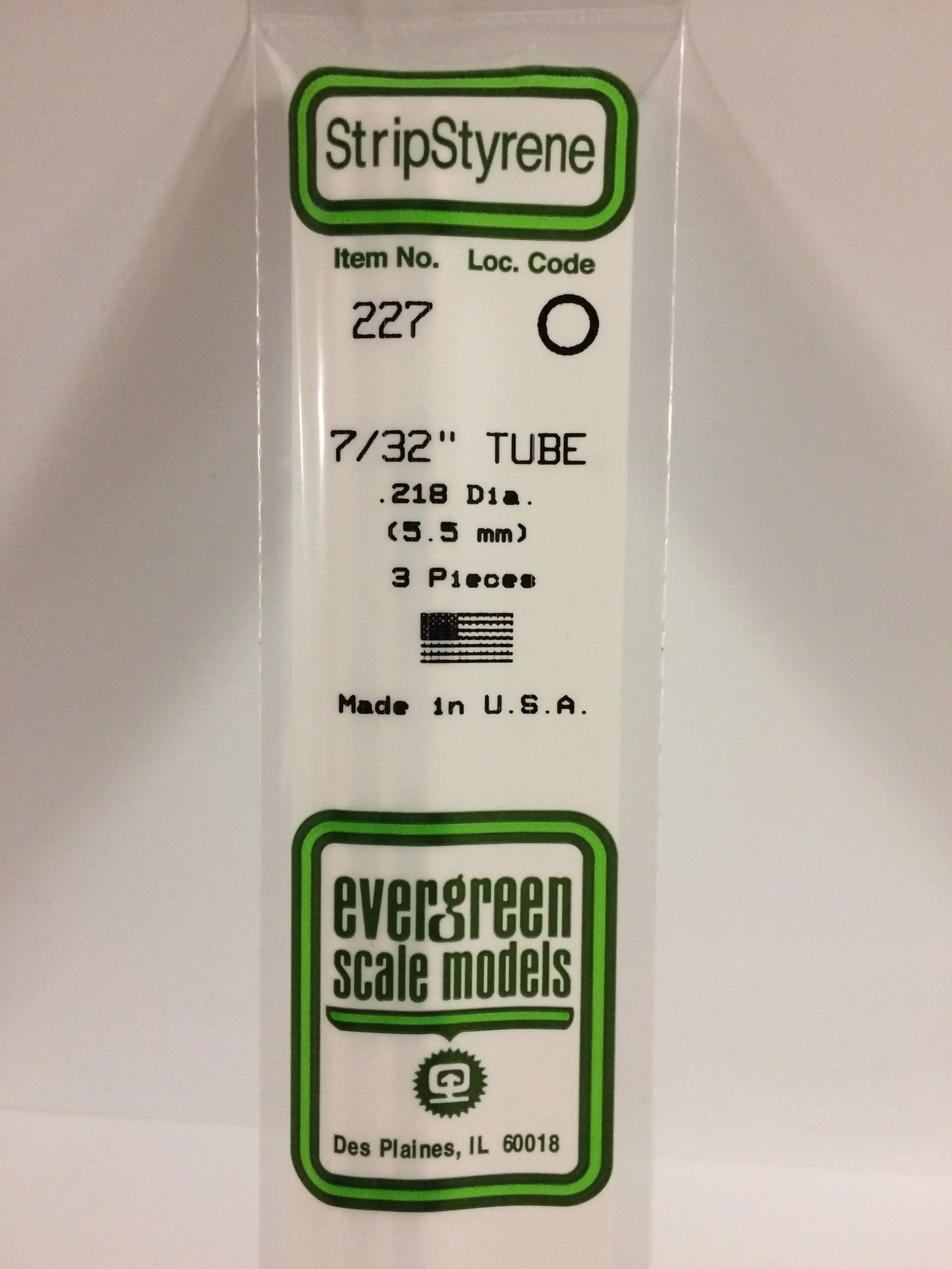 227 Styrene Tube .219" Dia 3/