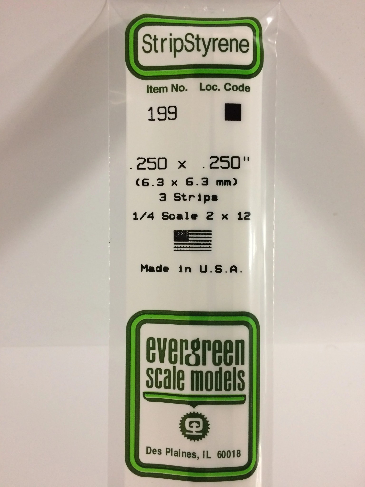 199 Styrene Strip 1/4 x 1/4 3/