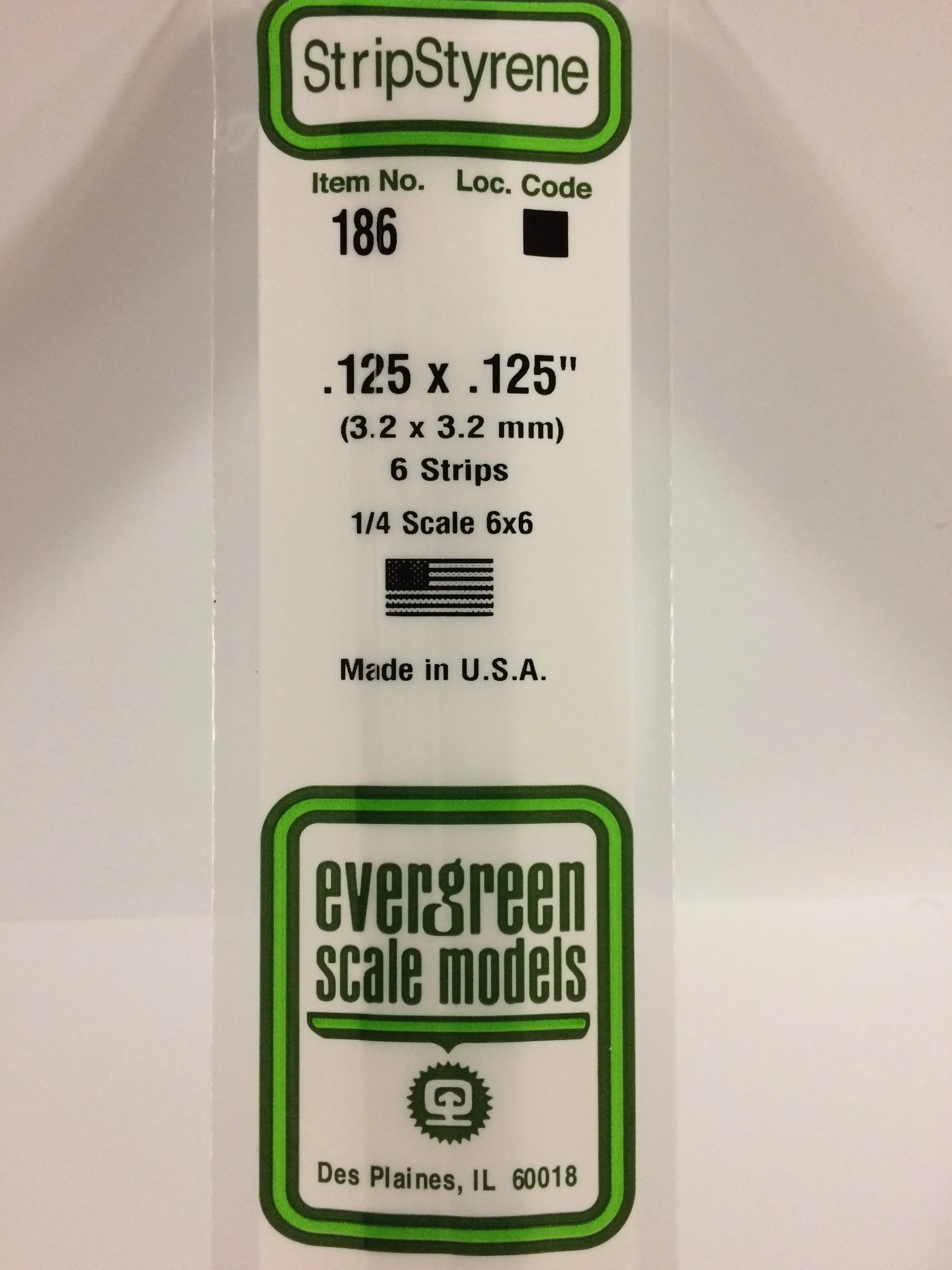 186 Styrene Strip .125x.125" 6/