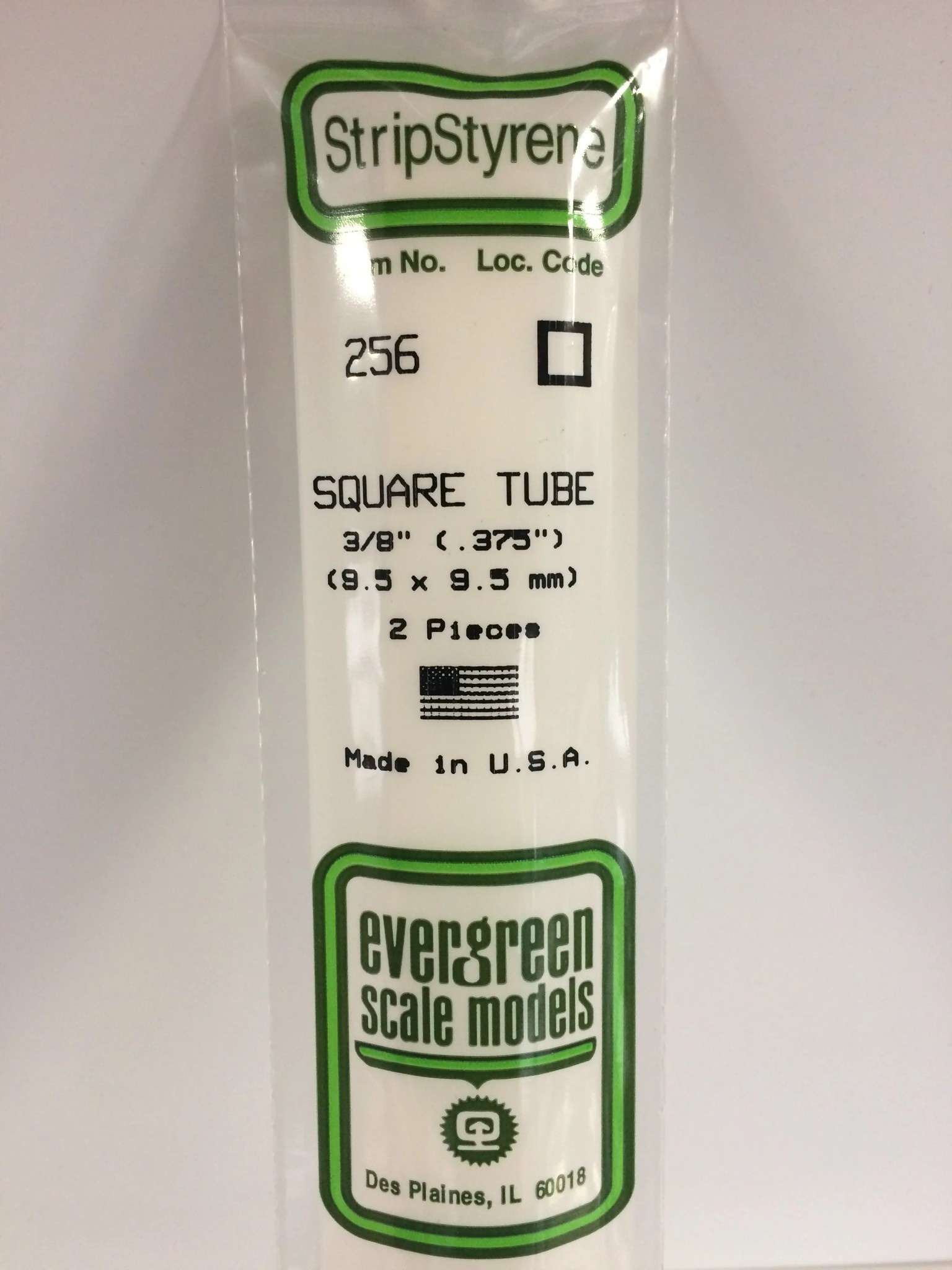 256 Styrene Square Tube .375" 2/