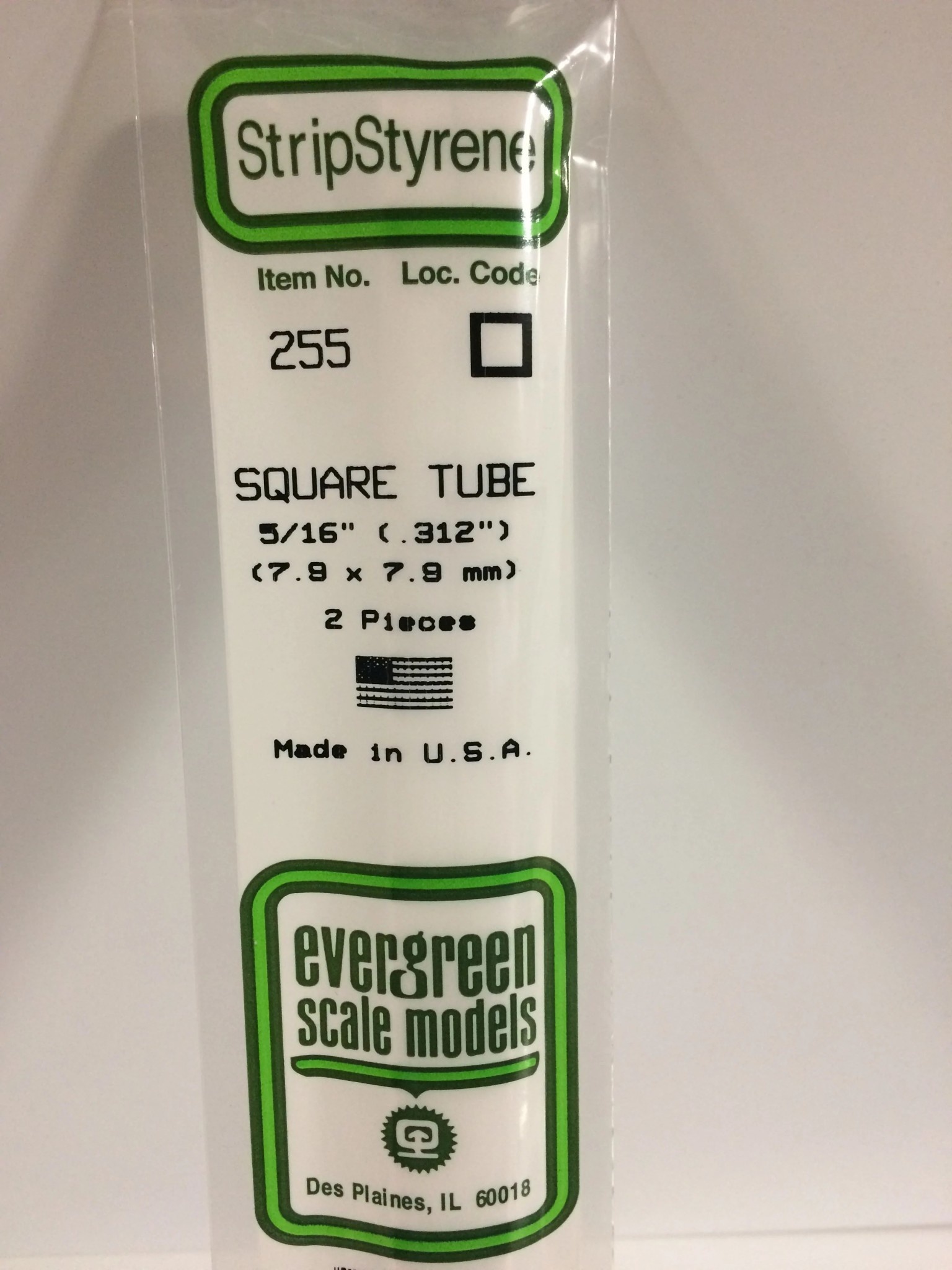 255 Styrene sqr tube .312" 2/