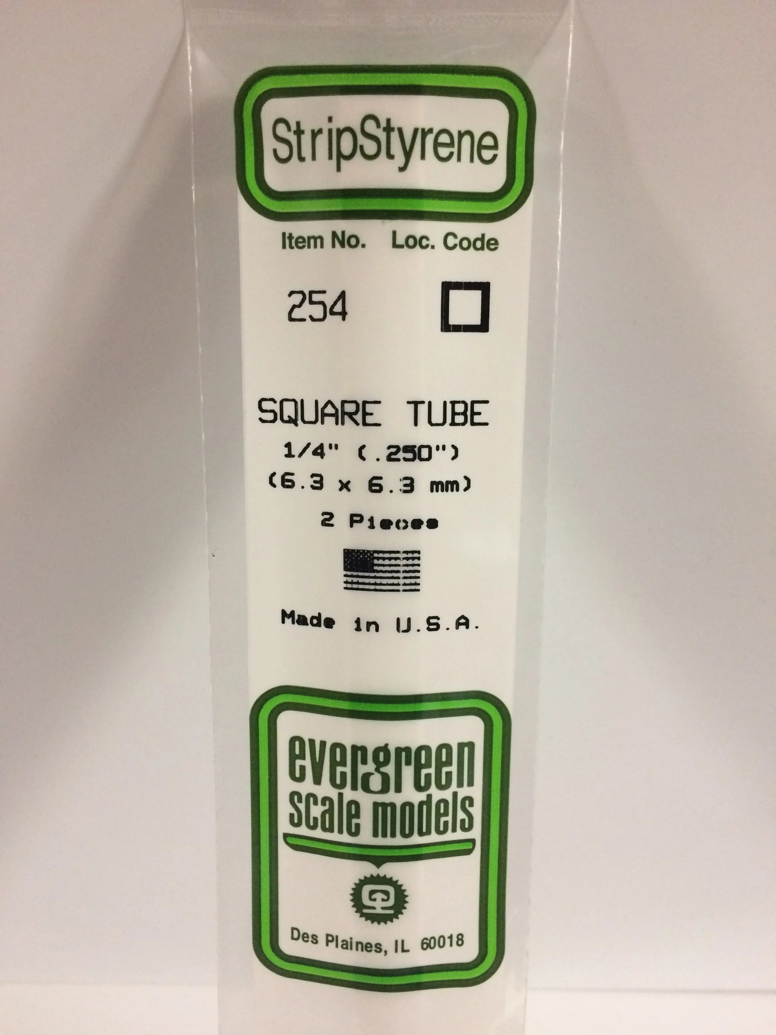 254 Styrene Square Tube .250" 2/