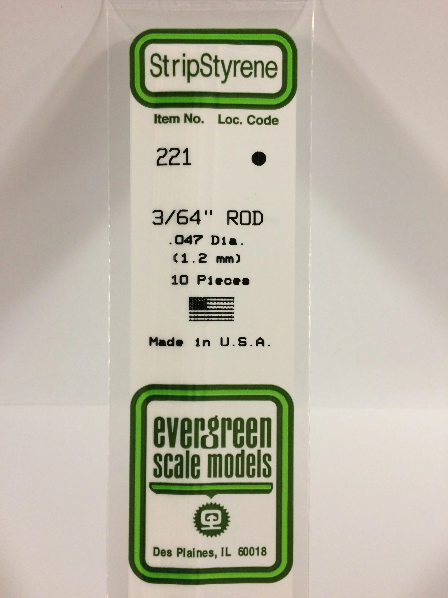 221 Styrene Rod .047" Dia 10/