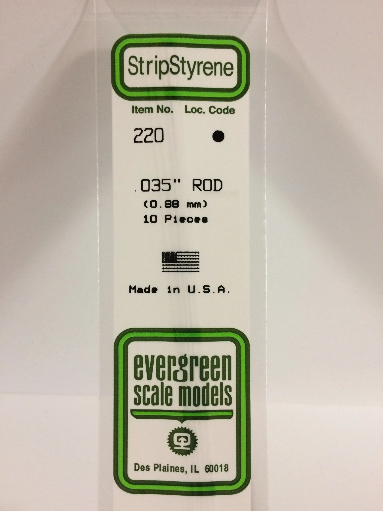220 Styrene Rod .035" Dia 10/