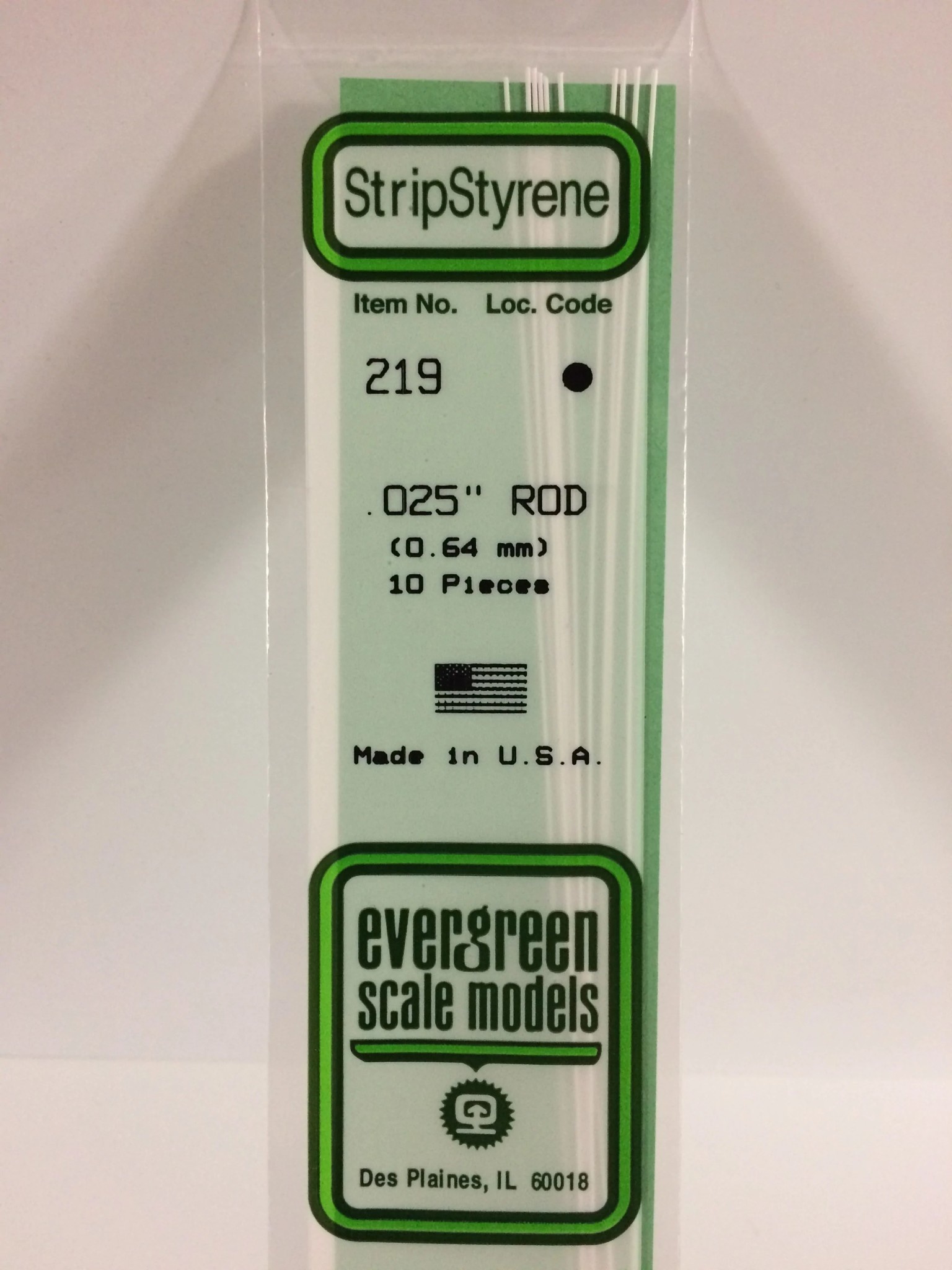 219 Styrene Rod .025" Dia 10/
