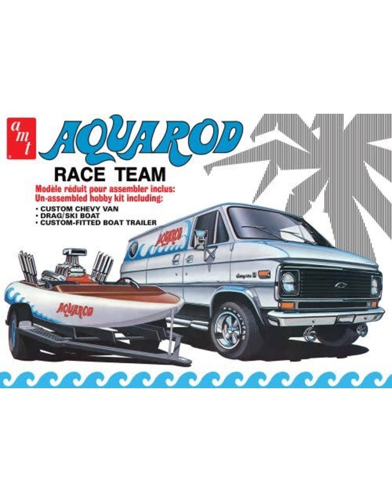 AMT AMT1338 1/25 AQUA ROD RACE 75' CHEVY VAN RACE BOAT TRAILER PLASTIC MODEL KIT