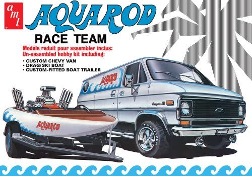 AMT1338 1/25 AQUA ROD RACE 75' CHEVY VAN RACE BOAT TRAILER PLASTIC MODEL KIT