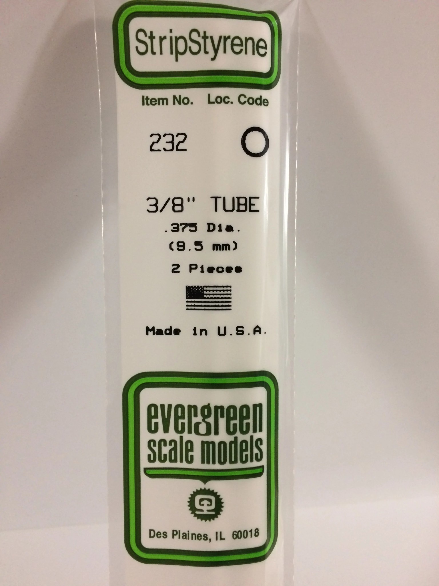 232 Styrene Tube .375" Dia 2/