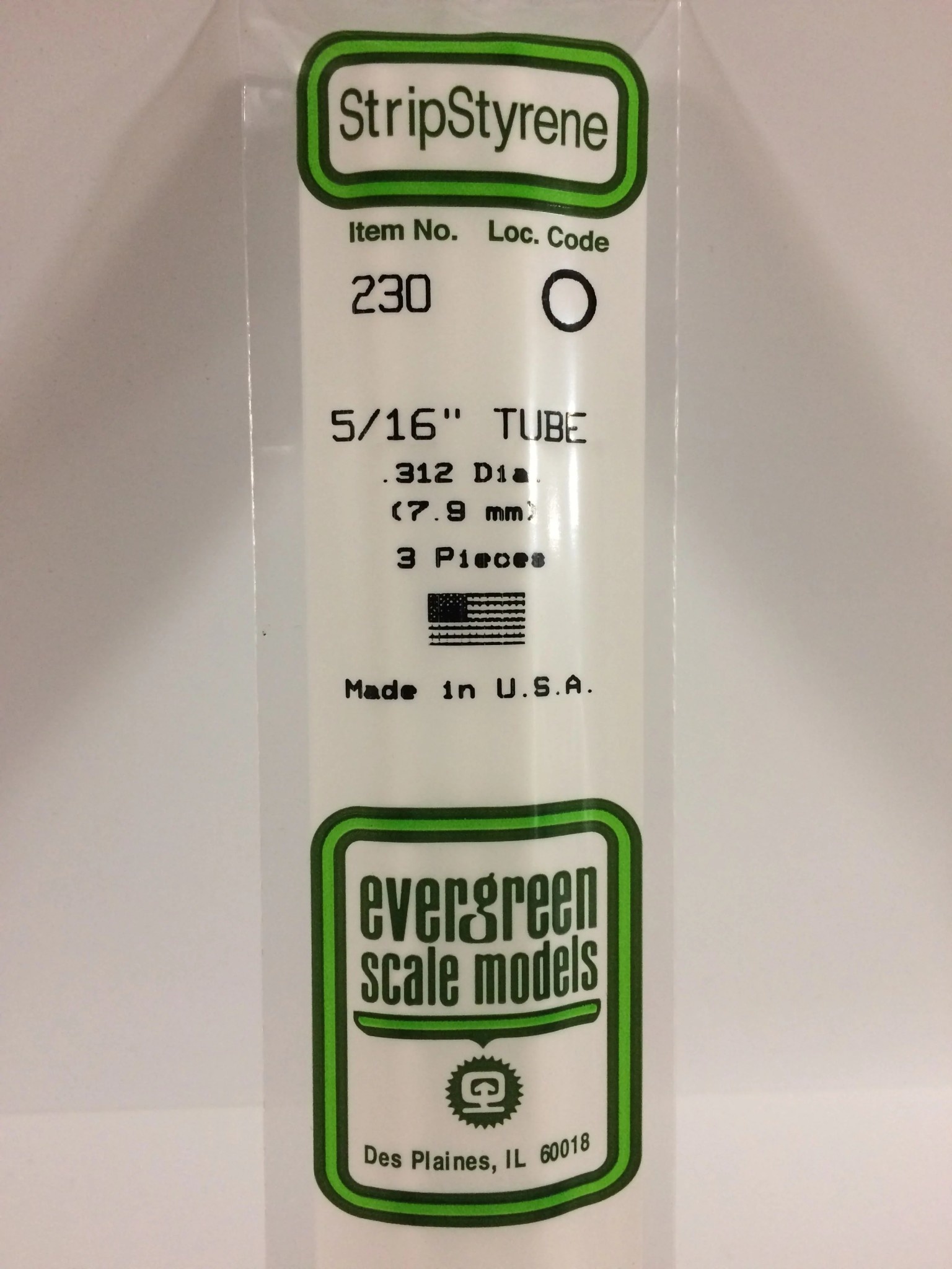 230 Styrene tube .312" Dia 3/