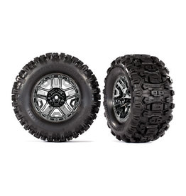 TRAXXAS TRA9072 TIRES AND WHEELS ASSEMBELD SLEDGHAMMER 2.8 ON BLACK CHROME
