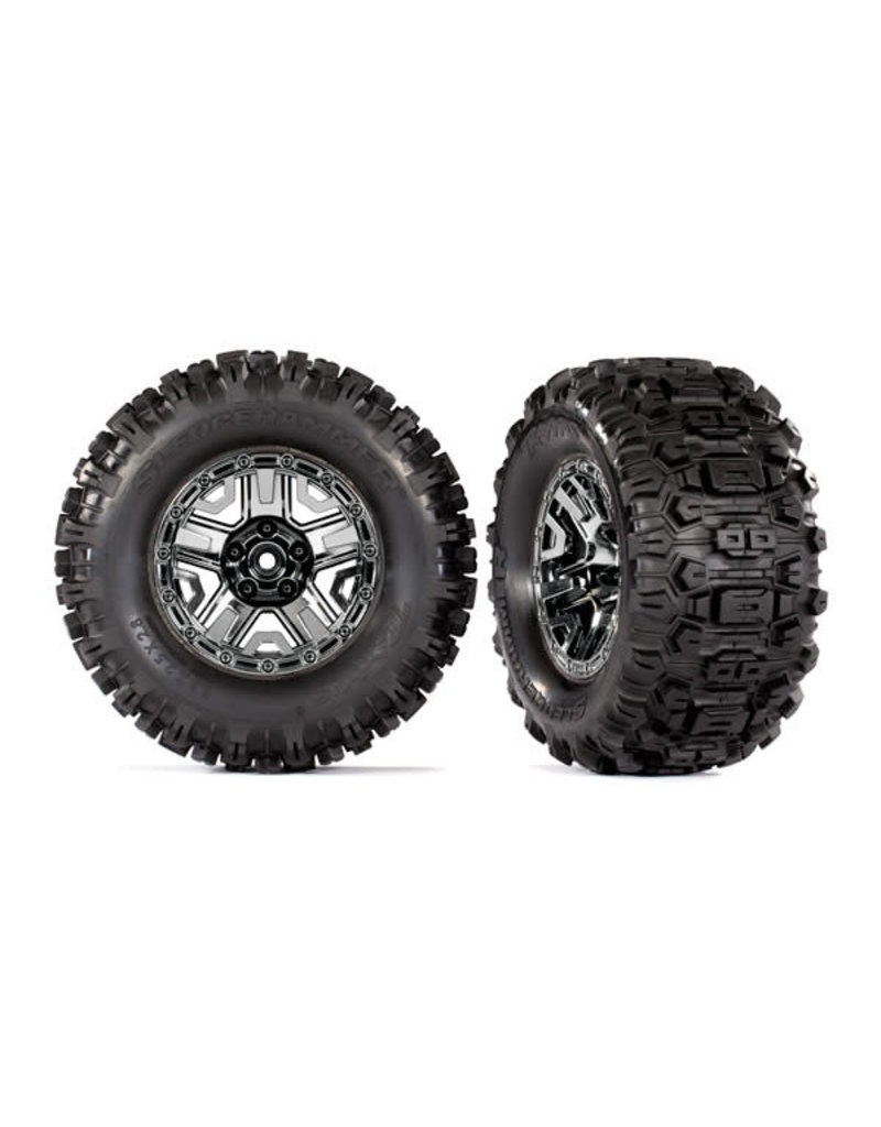 TRAXXAS TRA9072 TIRES AND WHEELS ASSEMBELD SLEDGHAMMER 2.8 ON BLACK CHROME
