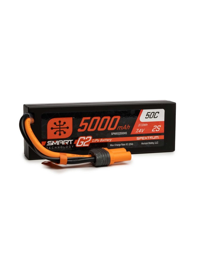 SPEKTRUM SPMX52S50H5 2S LIPO 7.4V 5000MAH 50C SMART G2 HARDCASE BATTERY: IC5
