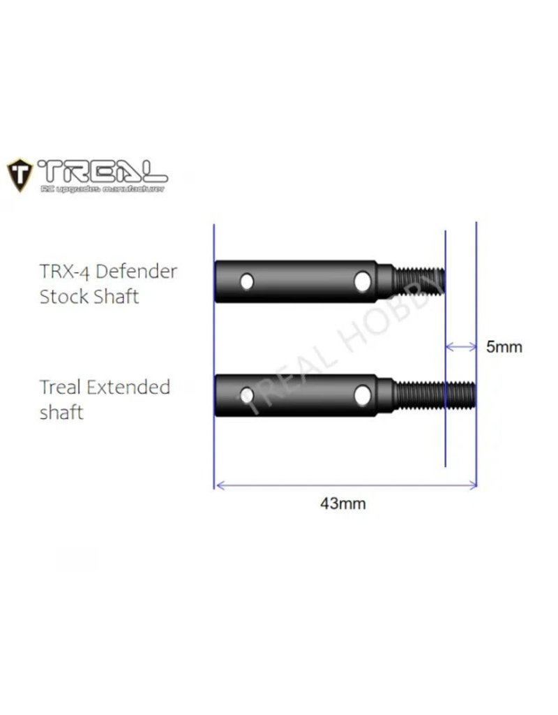 TREAL TRLX0023GVFDB BRASS EXTENDED WHEEL HUBS +5MM FOR TRX-4 DEFENDER BLACK