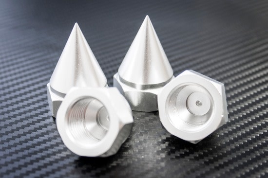 RV97034S LT-SLT ENCLOSED POINTED CNC ALUMINUM WHEEL NUTS (4): SILVER