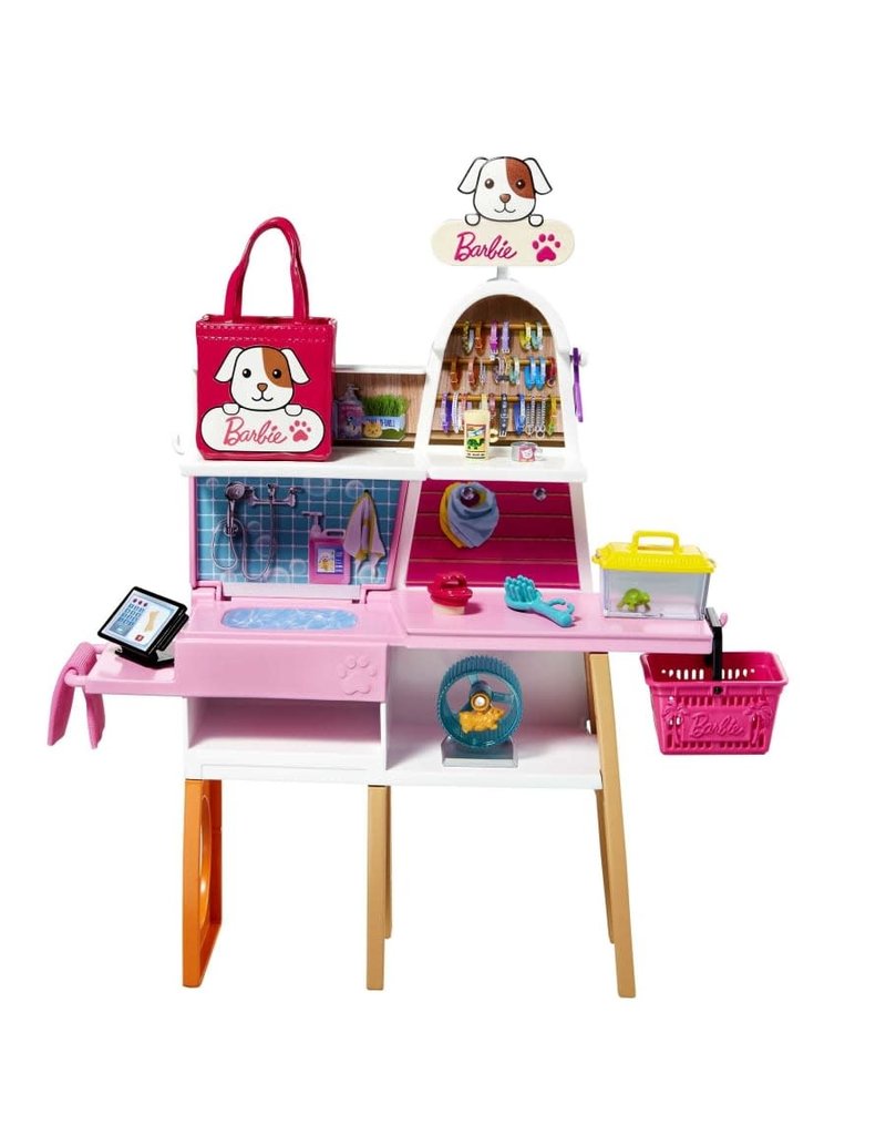 BARBIE MTL GRG90 BARBIE DOLL AND PET BOUTIQUE PLAYSET WITH 4 PETS AND ACCESSORIES
