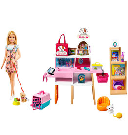 BARBIE MTL GRG90 BARBIE DOLL AND PET BOUTIQUE PLAYSET WITH 4 PETS AND ACCESSORIES