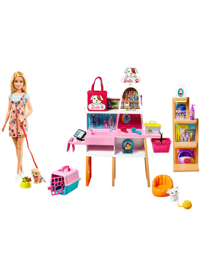 BARBIE MTL GRG90 BARBIE DOLL AND PET BOUTIQUE PLAYSET WITH 4 PETS AND ACCESSORIES