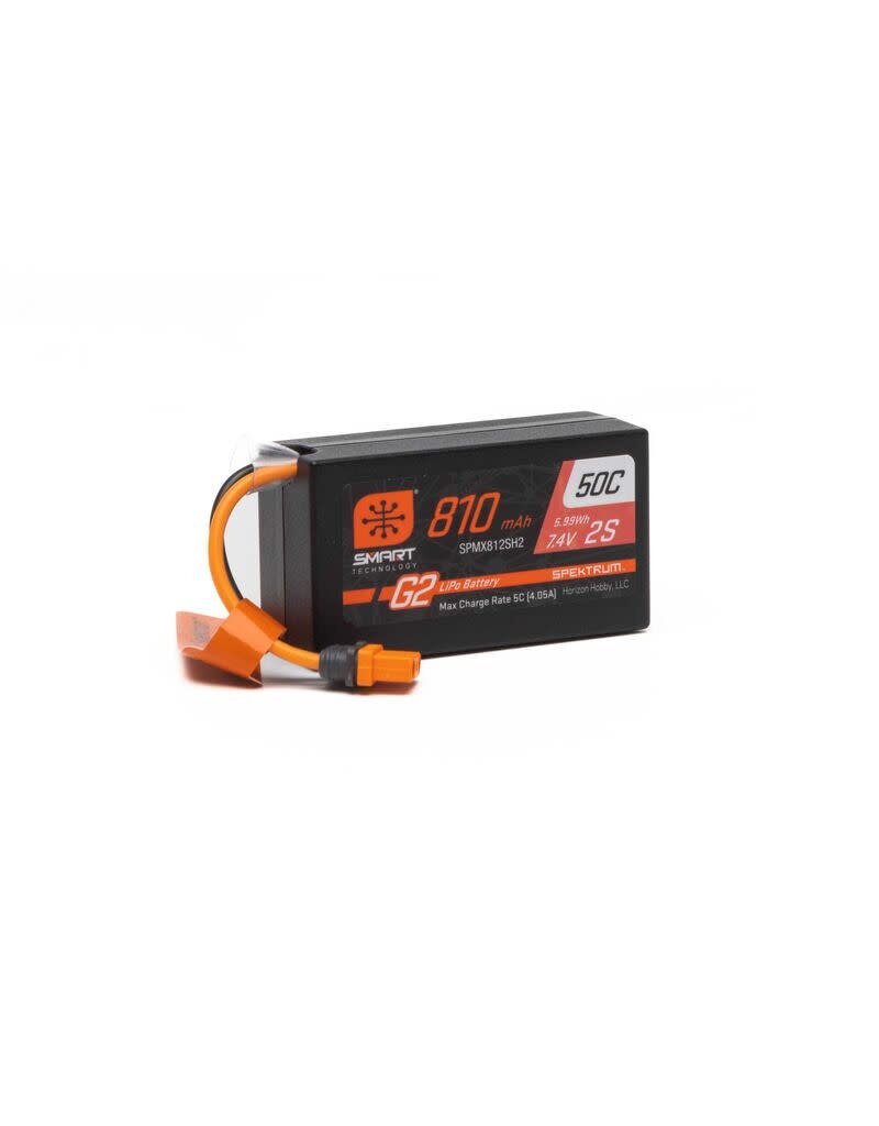 SPEKTRUM SPMX812SH2 2S LIPO 7.4V 810MAH 50C SMART G2 BATTERY: IC2