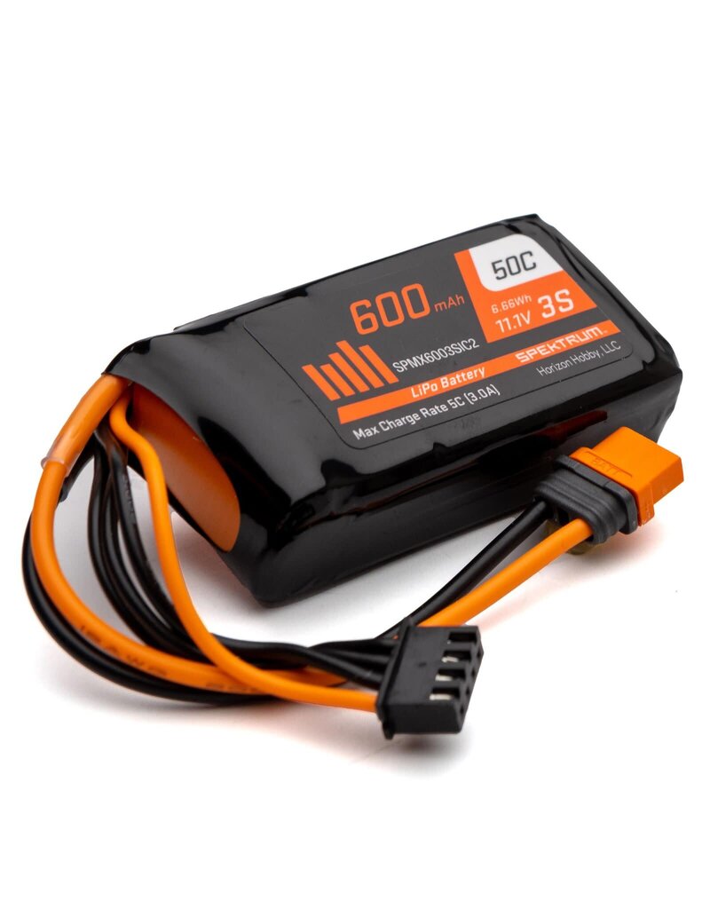 SPEKTRUM SPMX6003SIC2 3S LIPO 11.1V 600MAH 50C BATTERY: IC2